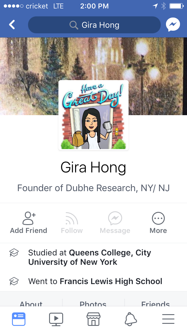 Her profile on Facebook. 