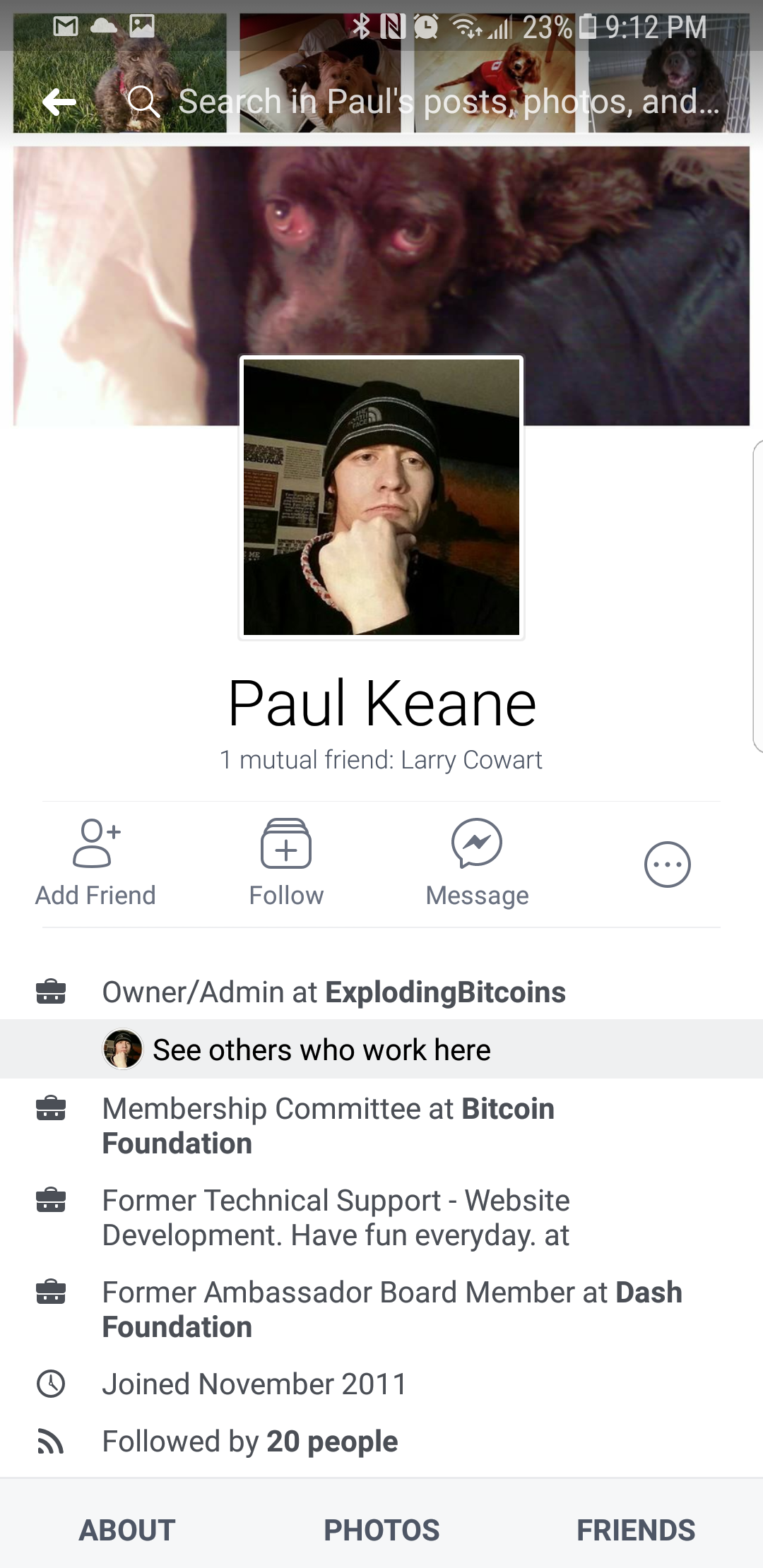 His Facebook profile