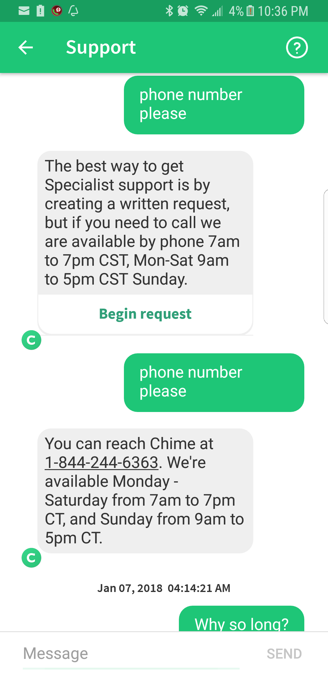 In-app support messages