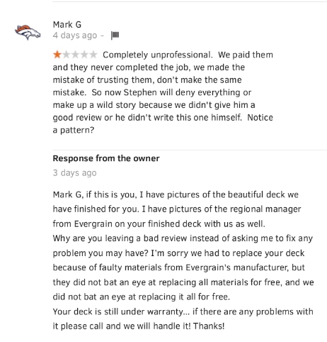 Mark review inferring that customer is lying