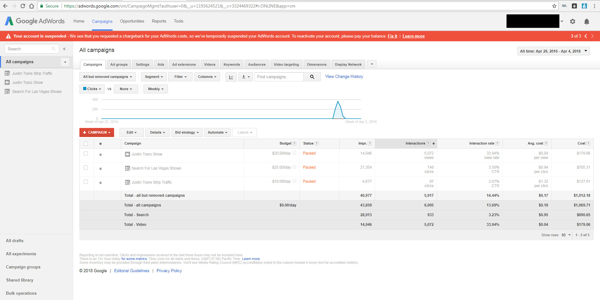 Here is my suspended Adwords account