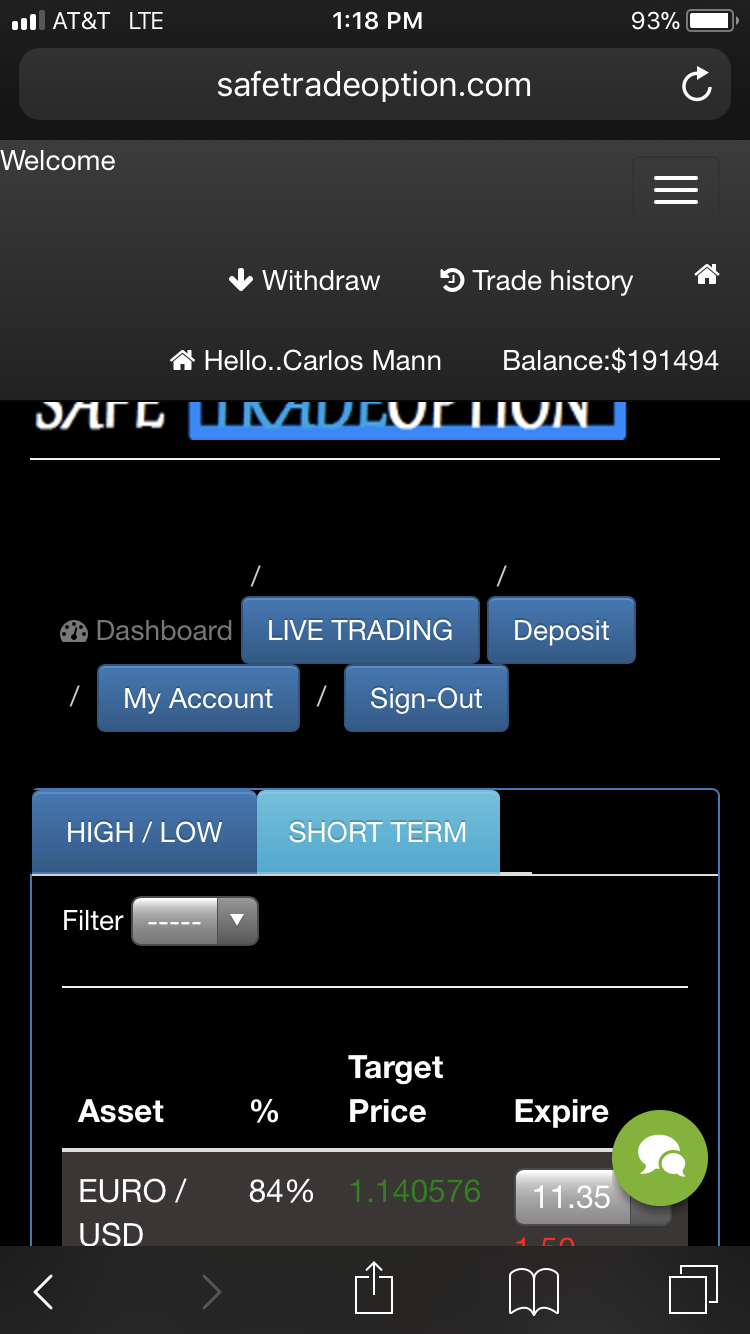 Safetrader acct logged in