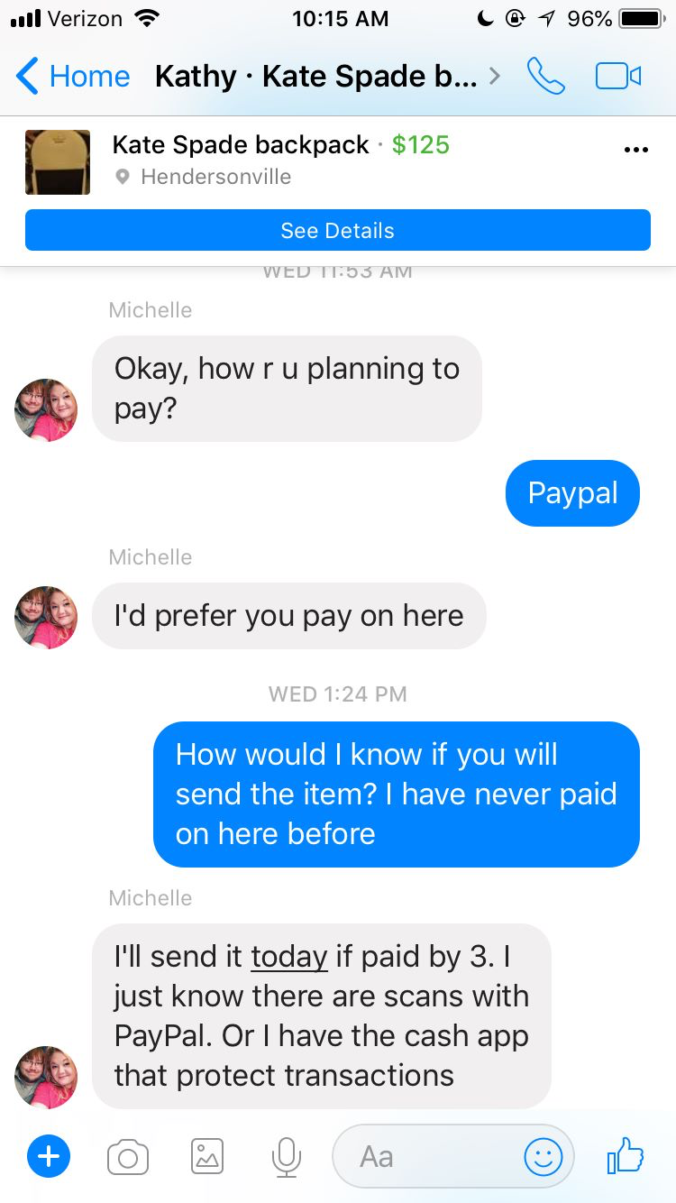 Facebook conversation with Michelle Powers