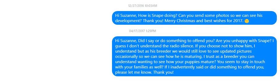 My messages to Suzanne in 2016 