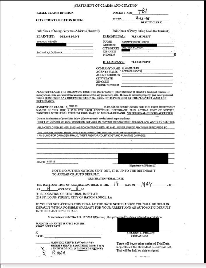 Brenda Fisher Forged Court Document