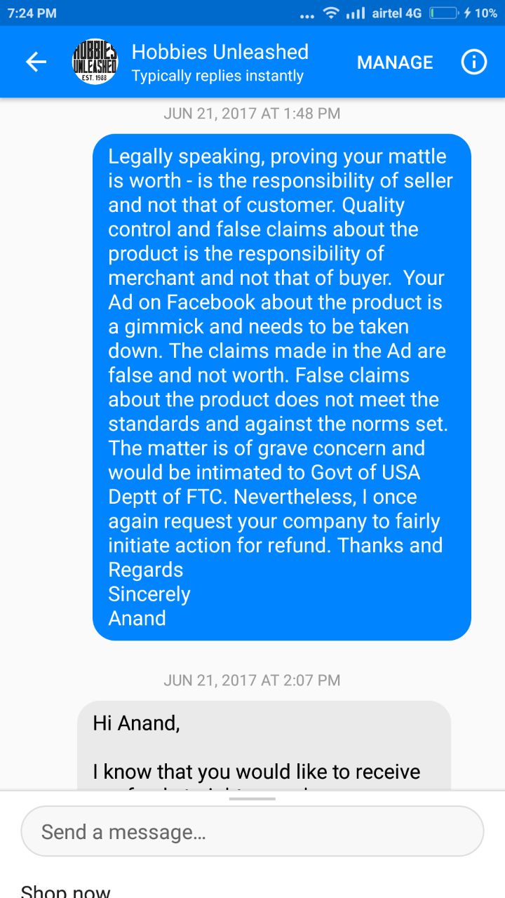 reply to hobbies unleashed about false claims