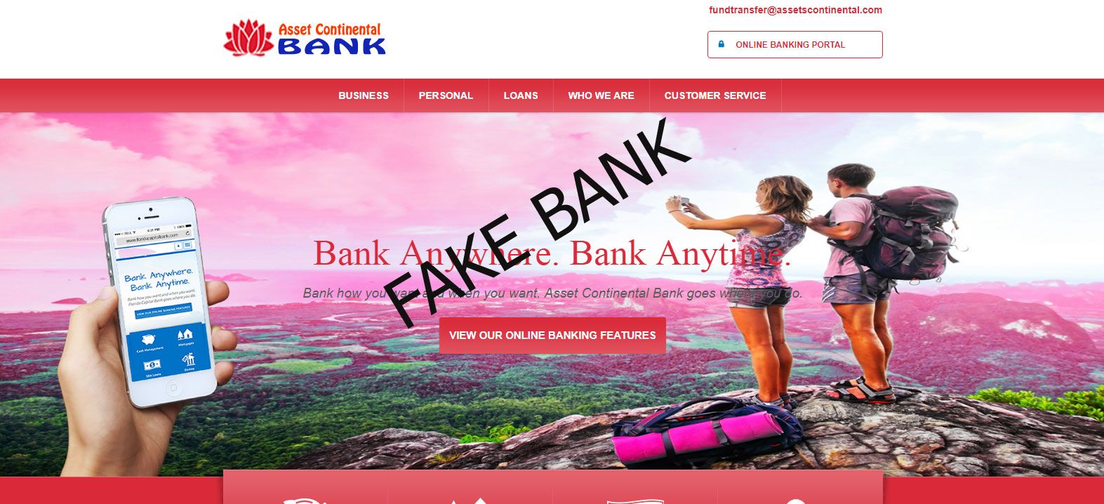 Fake Bank homepage