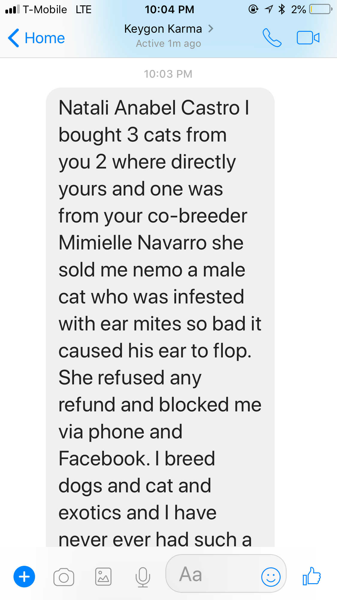 Statement from buyer who bought a cat from trendyB
