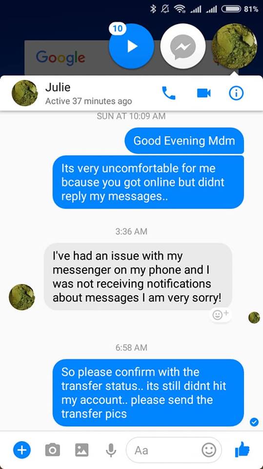 conversation in facebook messenger 