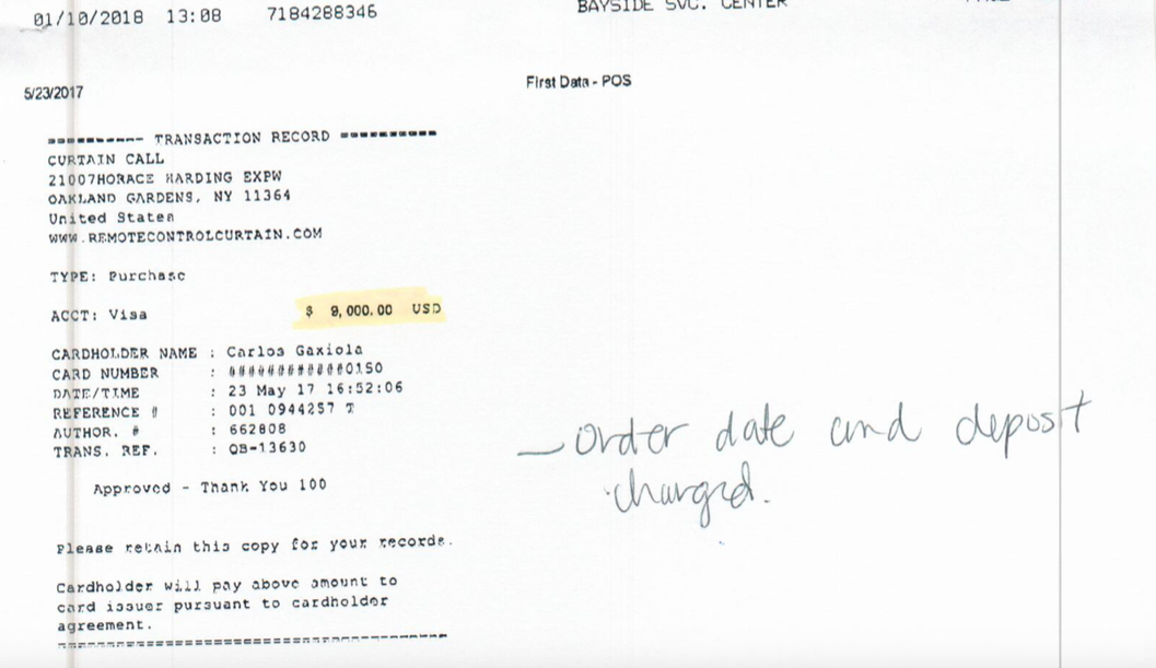 real invoice with the cost she paid .