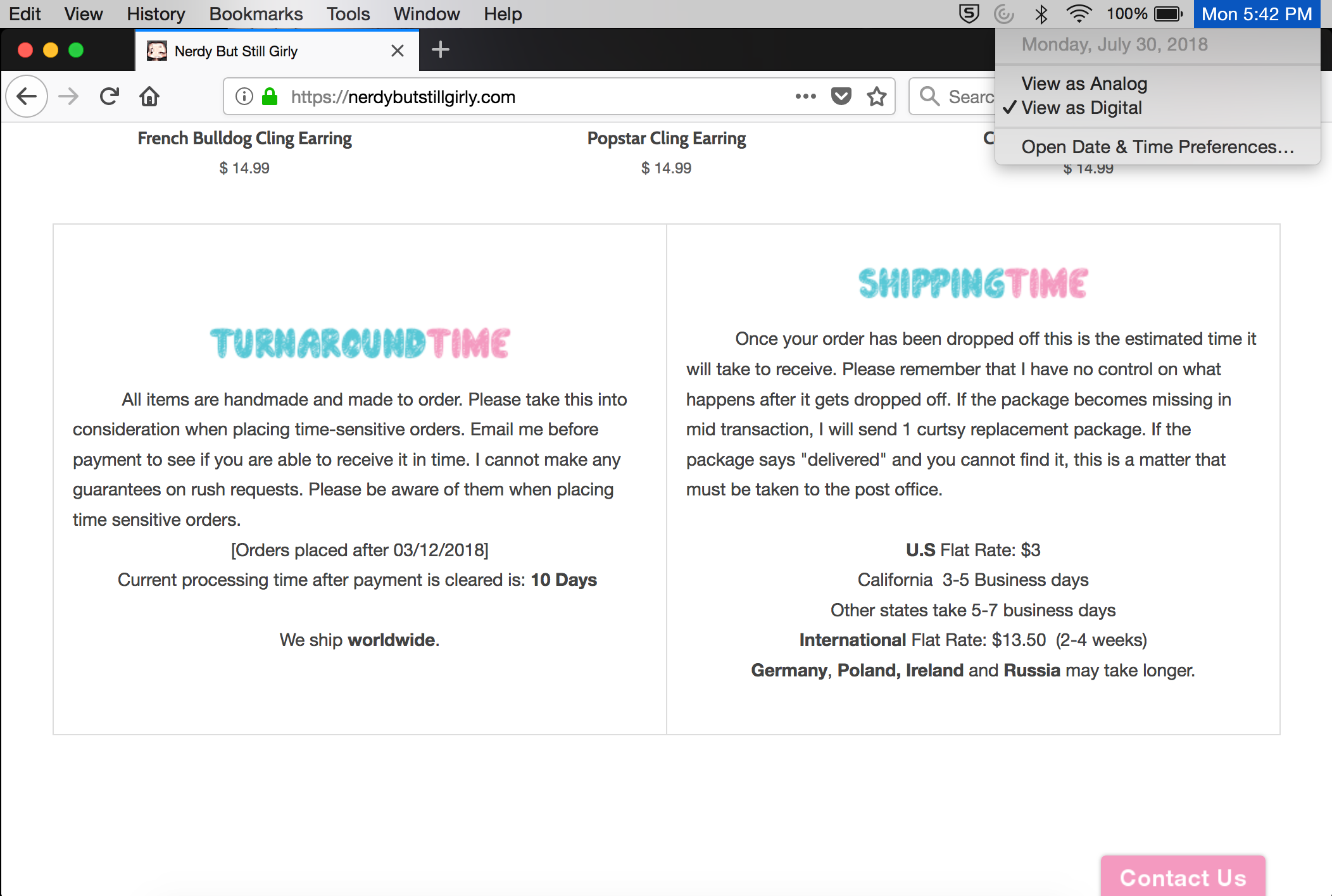 Turn around time/shipping time from website