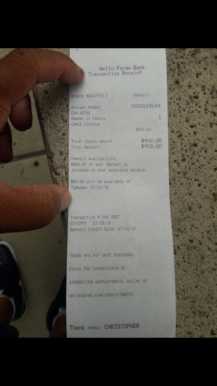 Bank deposit proof receipt slip. 