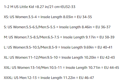 Size Chart from their website.