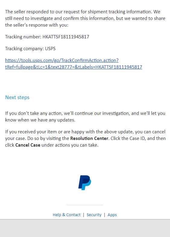 Paypal sent tracking number 2