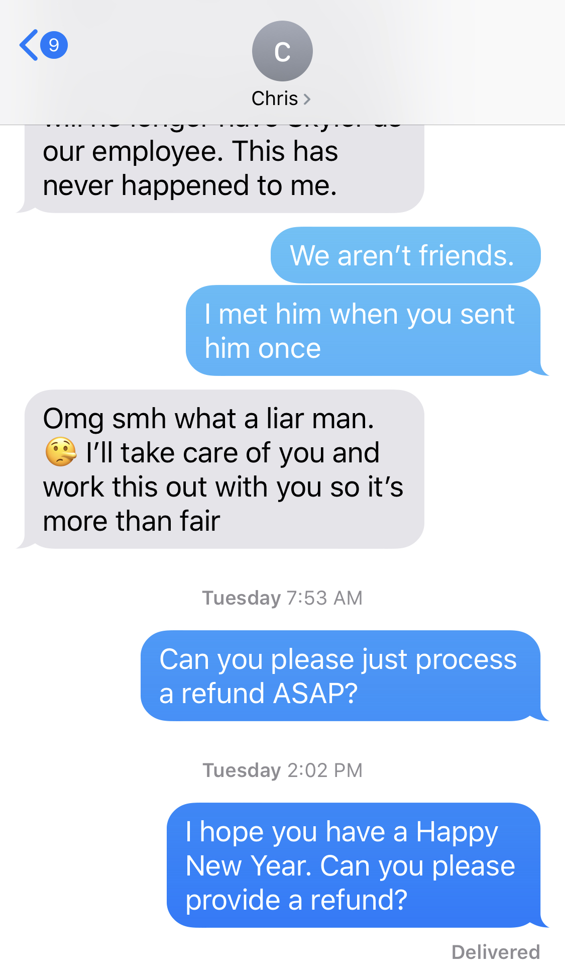 Text message convo for refund 