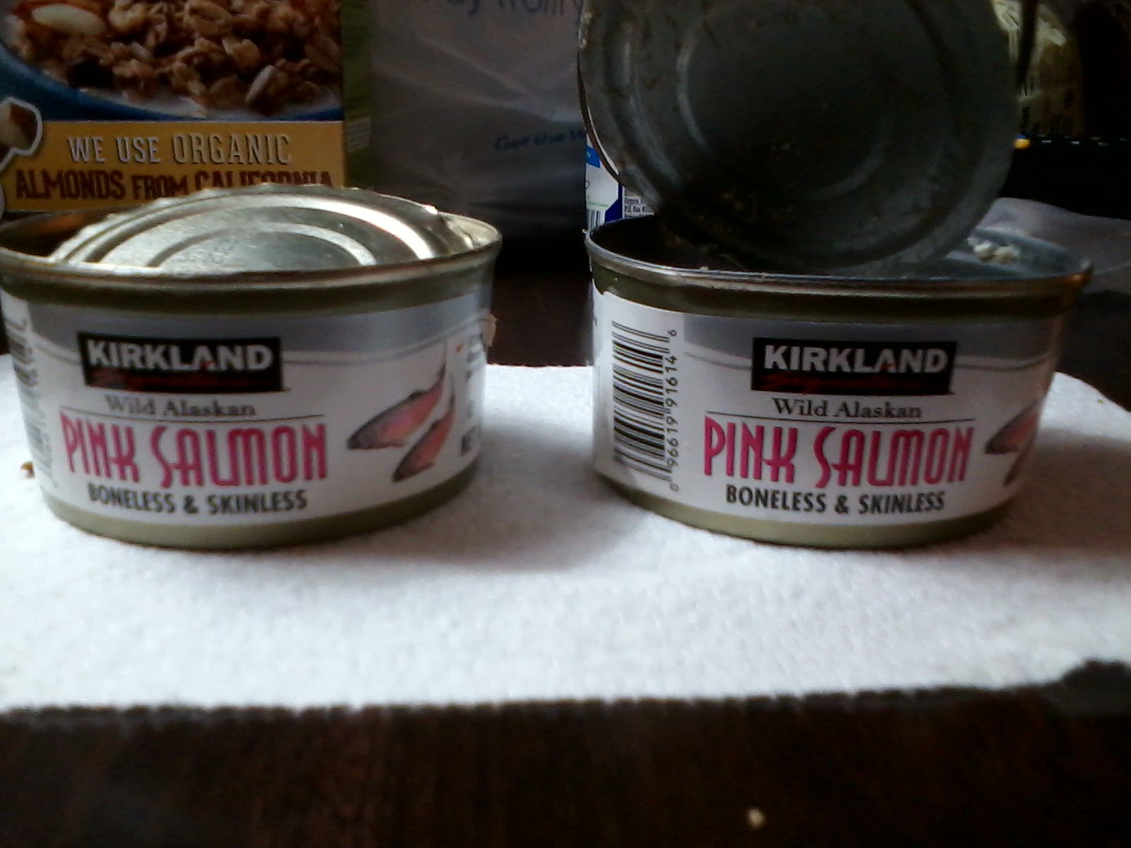 Mangled Costco Kirkland Trident Pink Salmon Cans 2