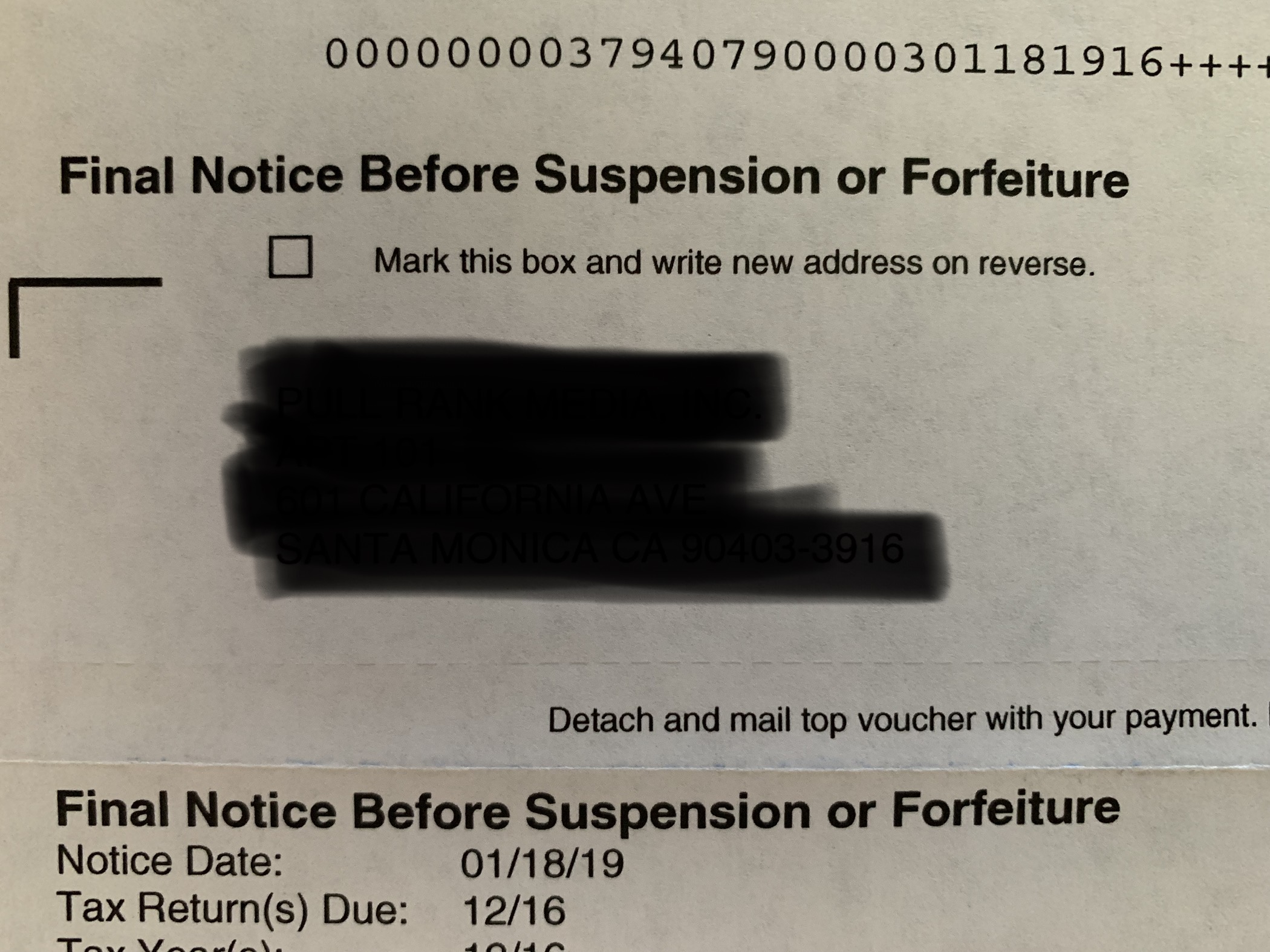 IRS Notice of Suspension