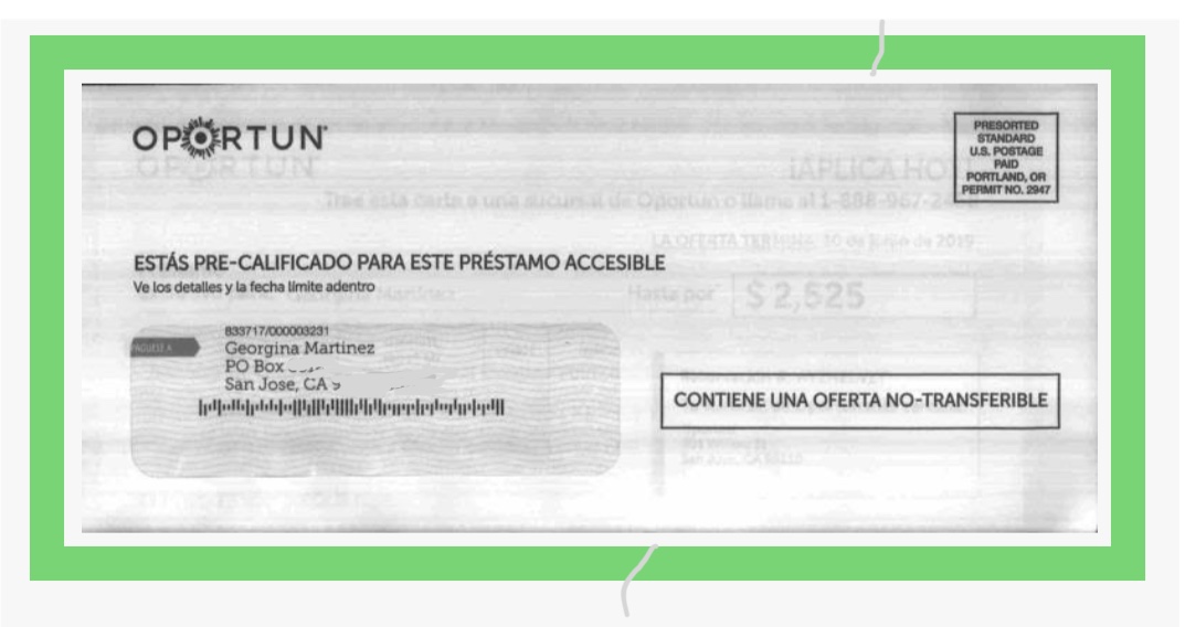 OPORTUN LOAN OFFER TO MY MAIL BOX UNKNOWN RECIP