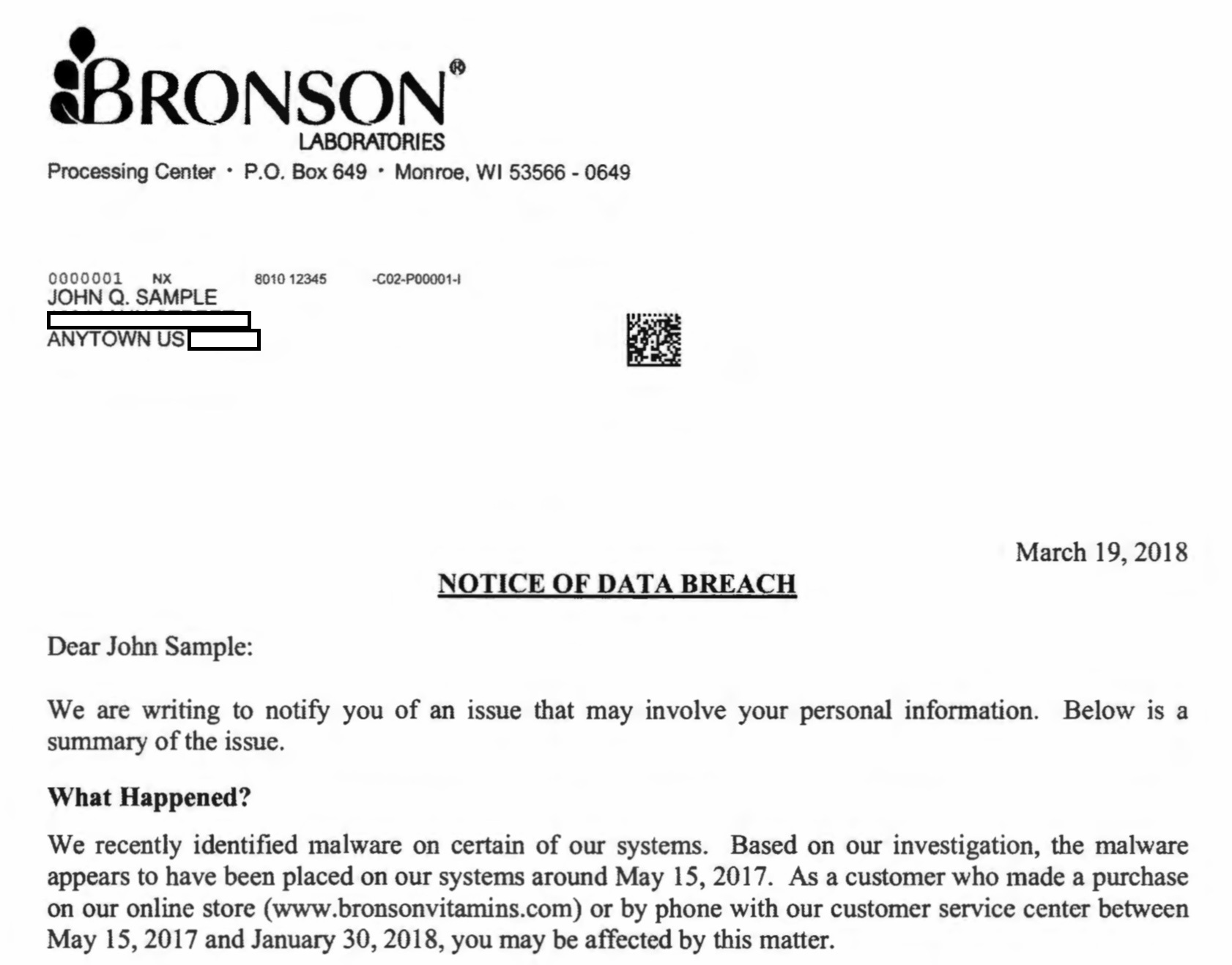 Bronson’s data breach