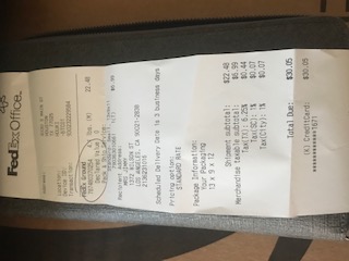 FedEx receipt for returned items