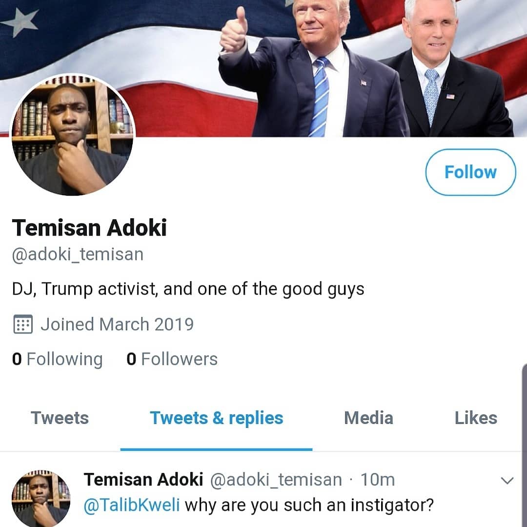 Thomas using my pic for Pro-Trump twitter account