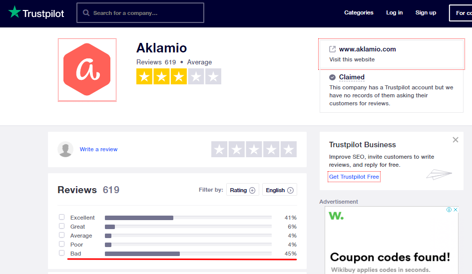 TrustPilot.com scam report for aklamio.com