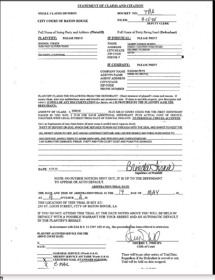 Brenda Fisher fake forge court document