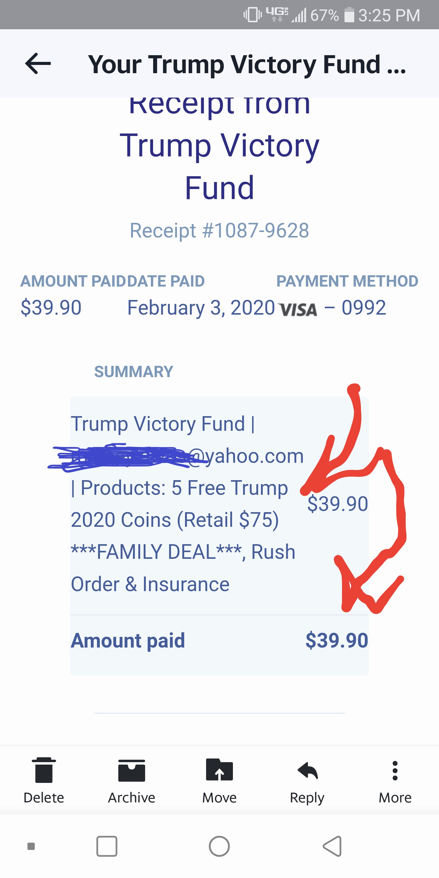 Receipt From Trump Victory Fund