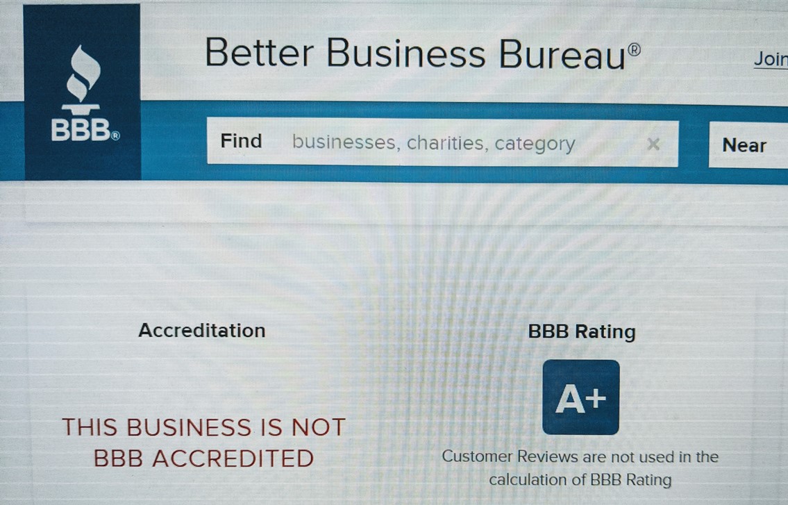 NOT BBB ACCREDITED