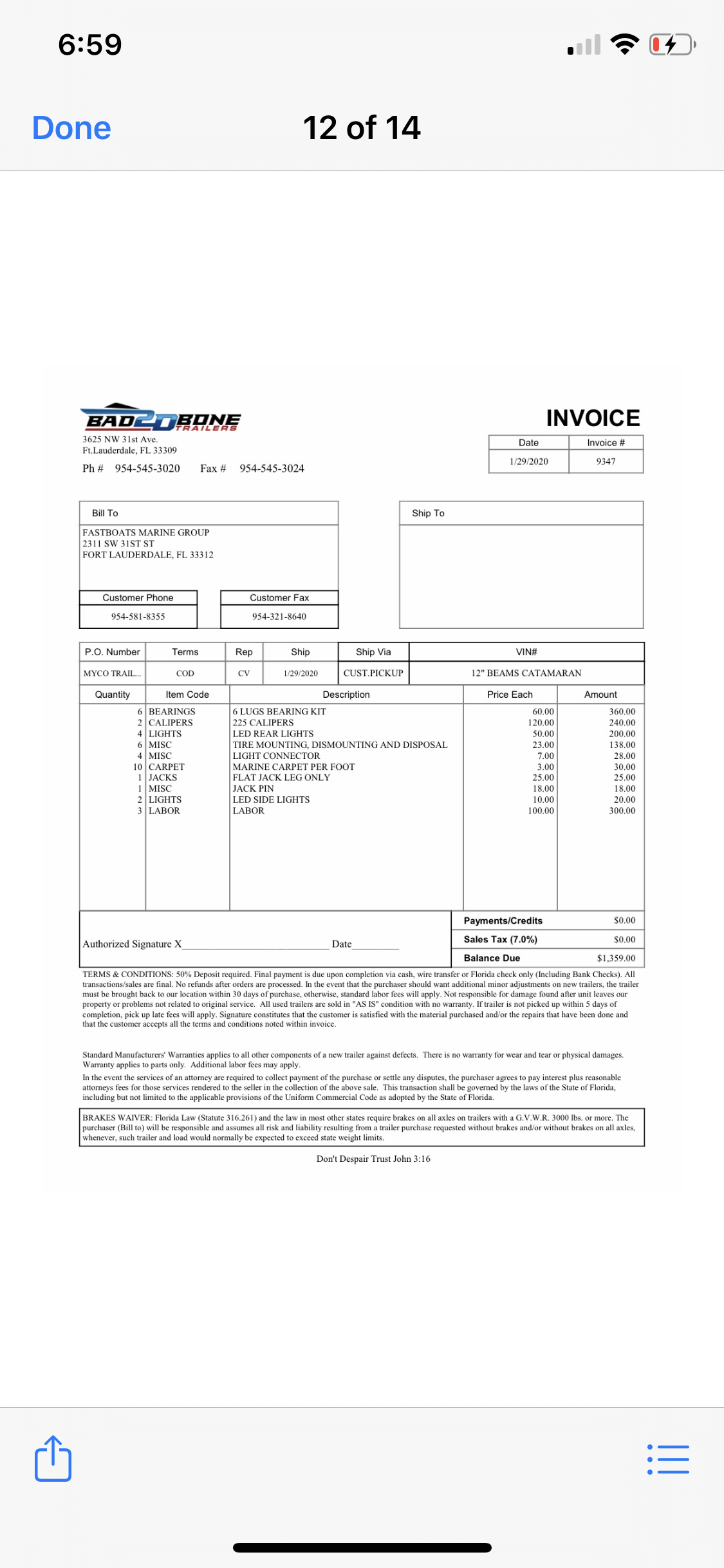 labor from randy sweers invoice shows $300