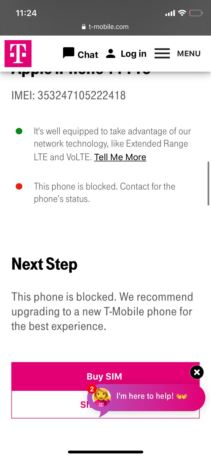 Device blocked for lost/stolen per T-Mobile
