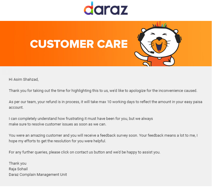 Email from Daraz