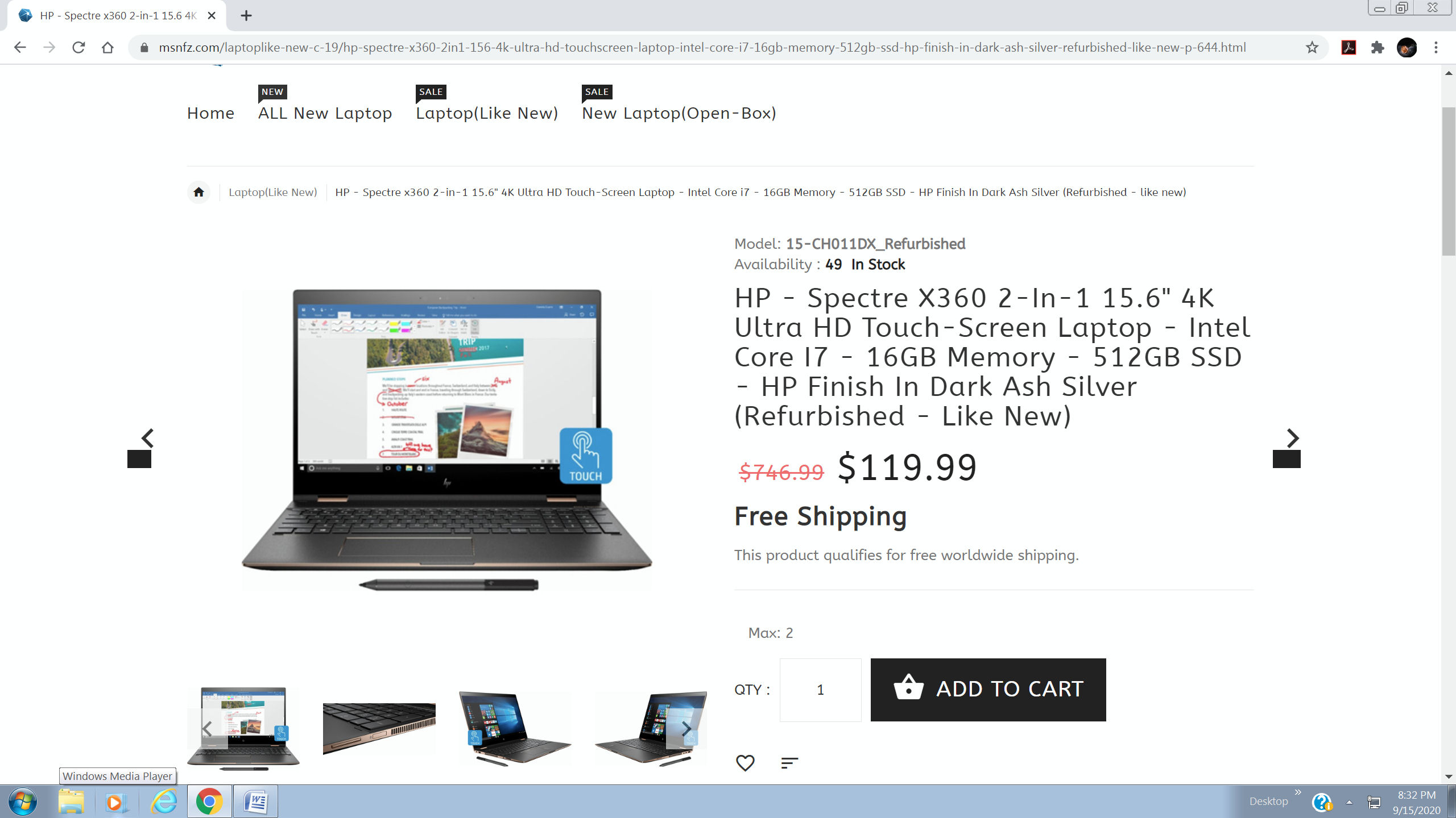 Picture of the advertised Laptop