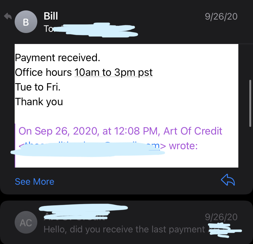 COMPANY CONFIRMING THEY RECEIVED PAYMENT