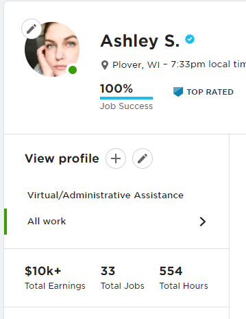 My profile on UpWork showing my earnings/ratings