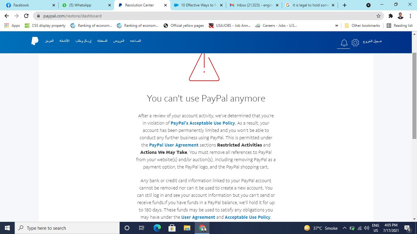 Paypal Limiting my account