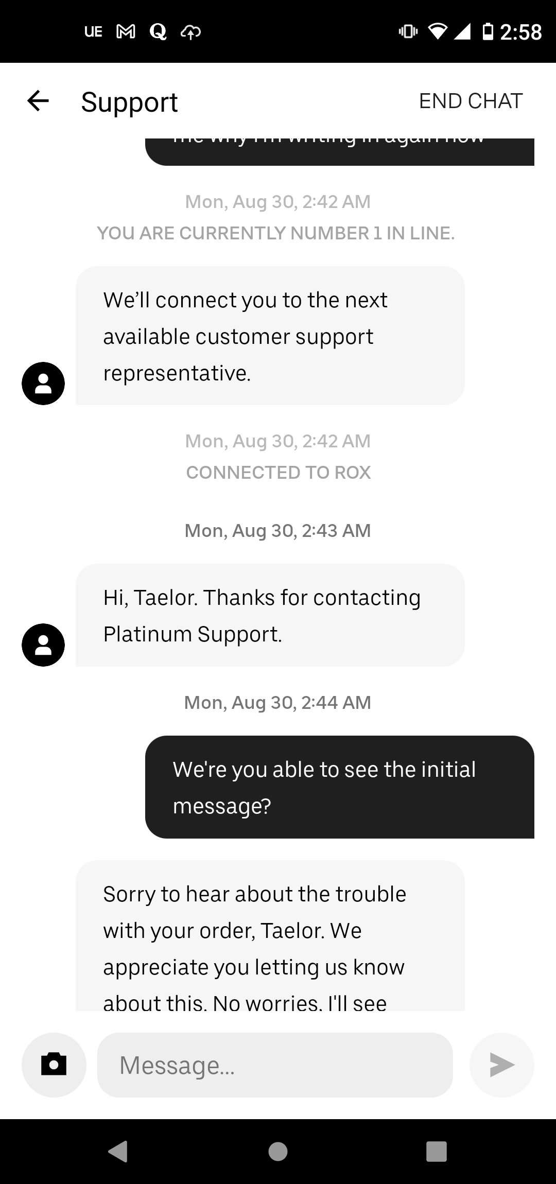 Customer service chat