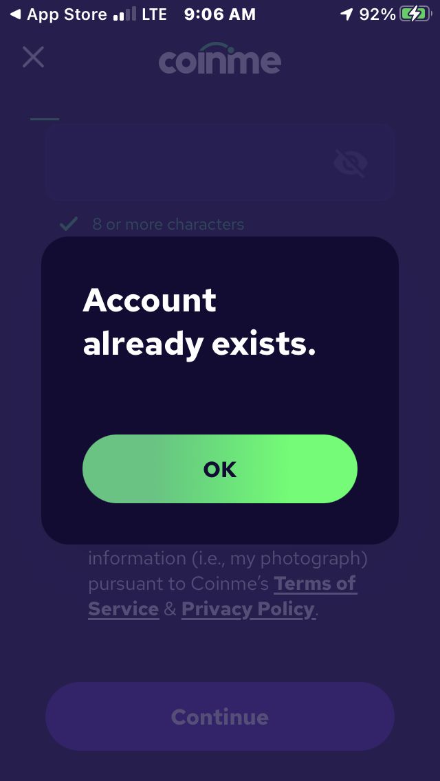 Another way of not getting into my account 