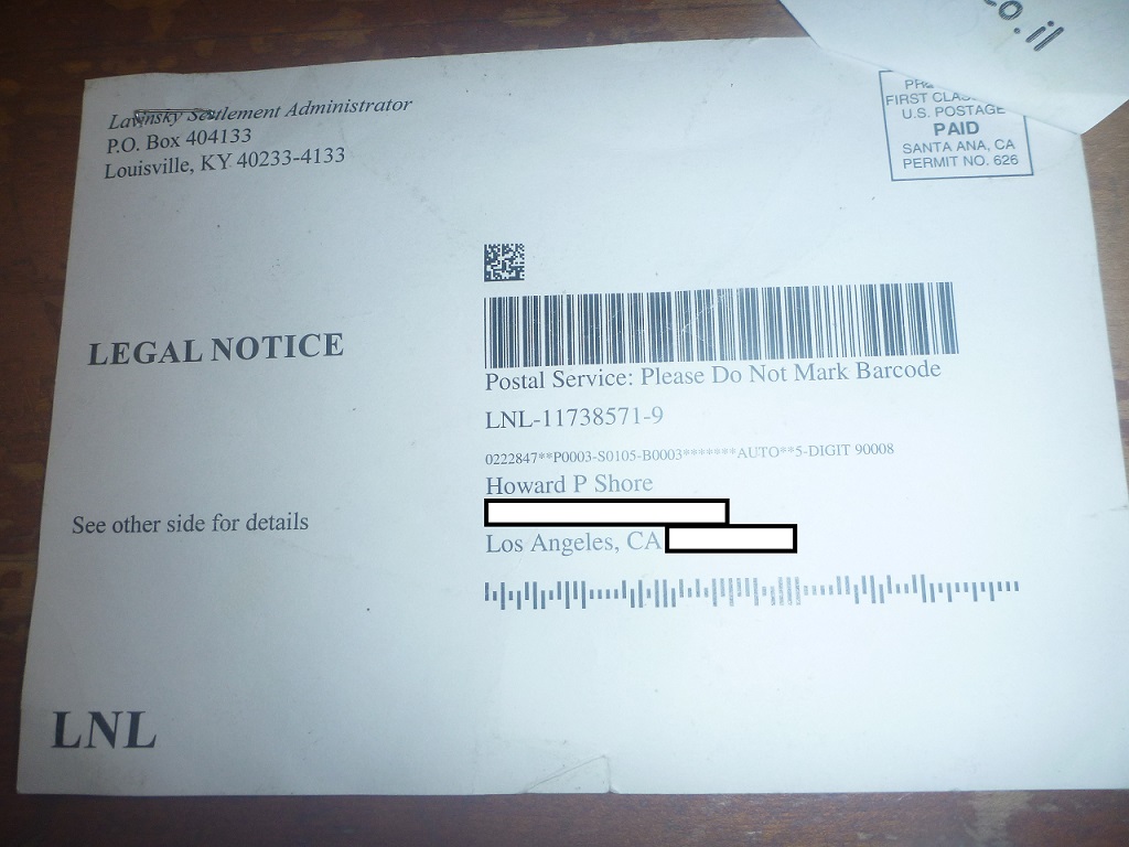 Kurtzman Carson Consultants Copies Of Class Action Settlement Check And Postcard Showing Proof