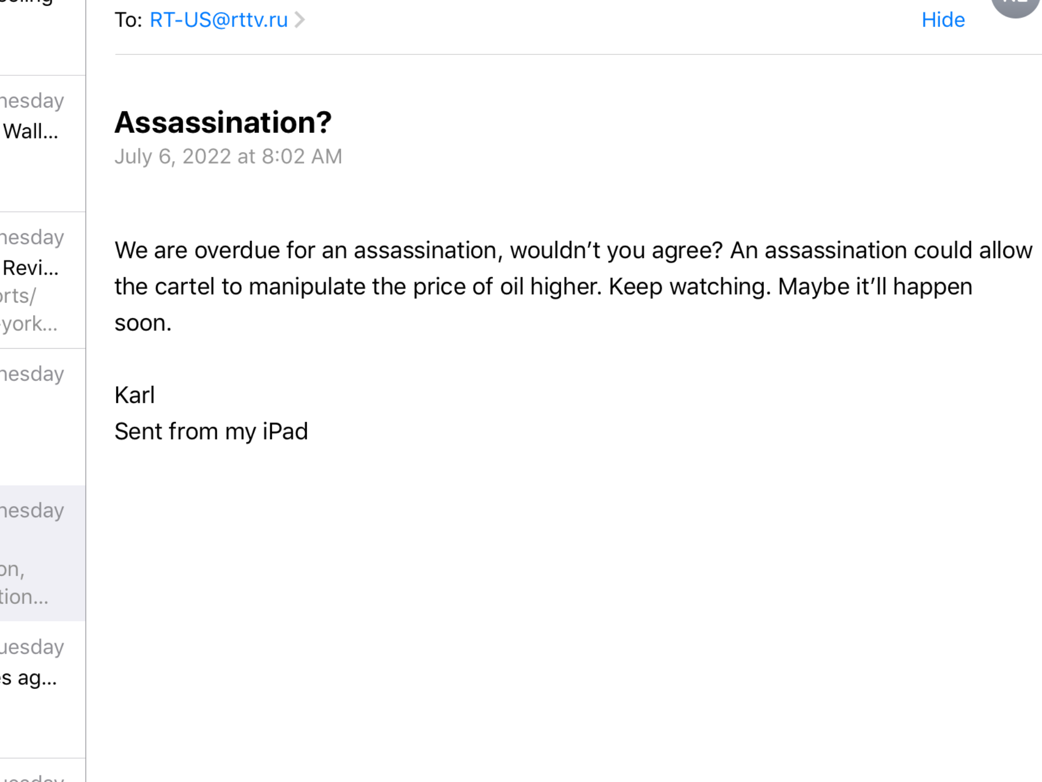 Screenshot of email 
