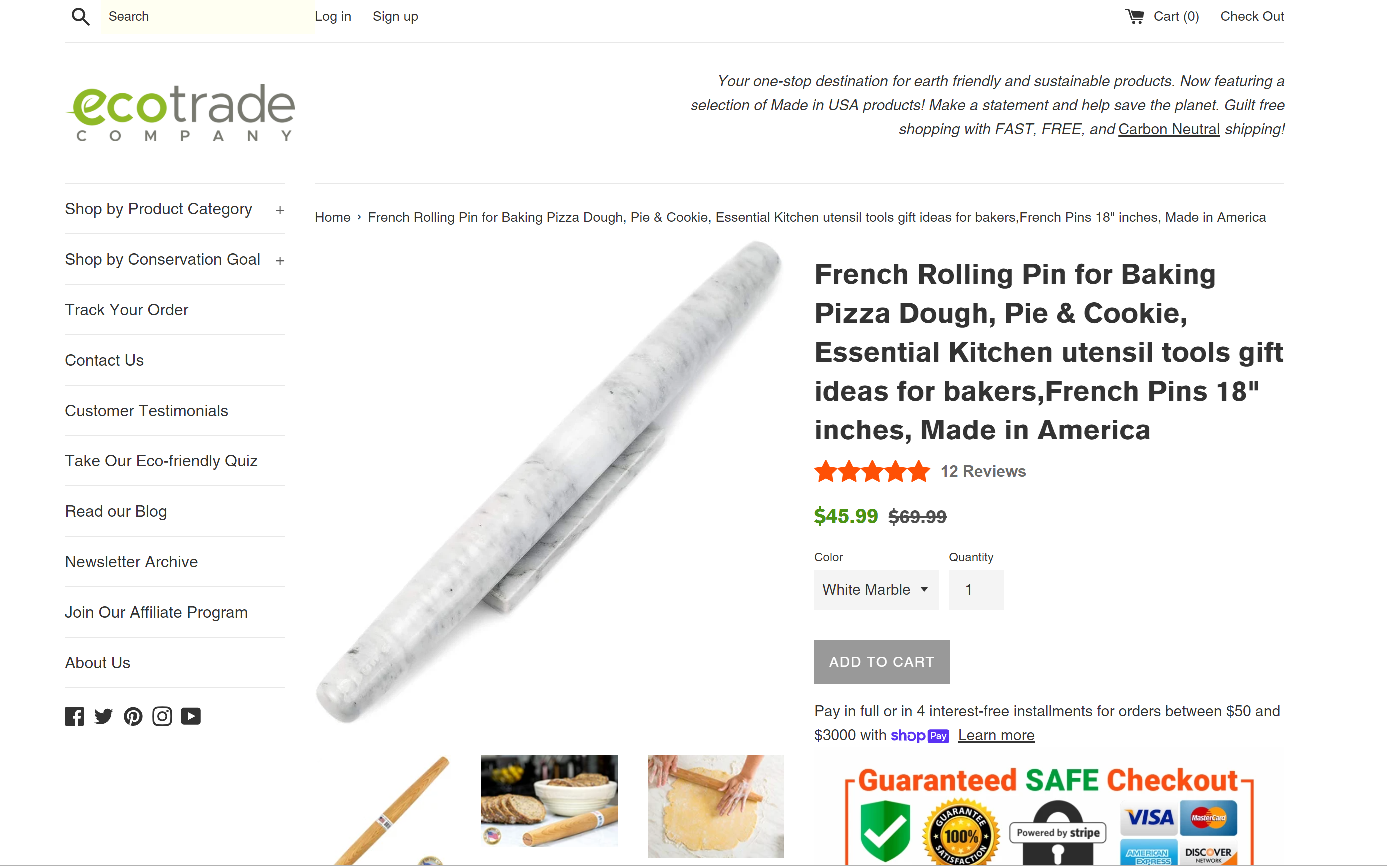 Screenshot from their website: 18 inches. $45.99 