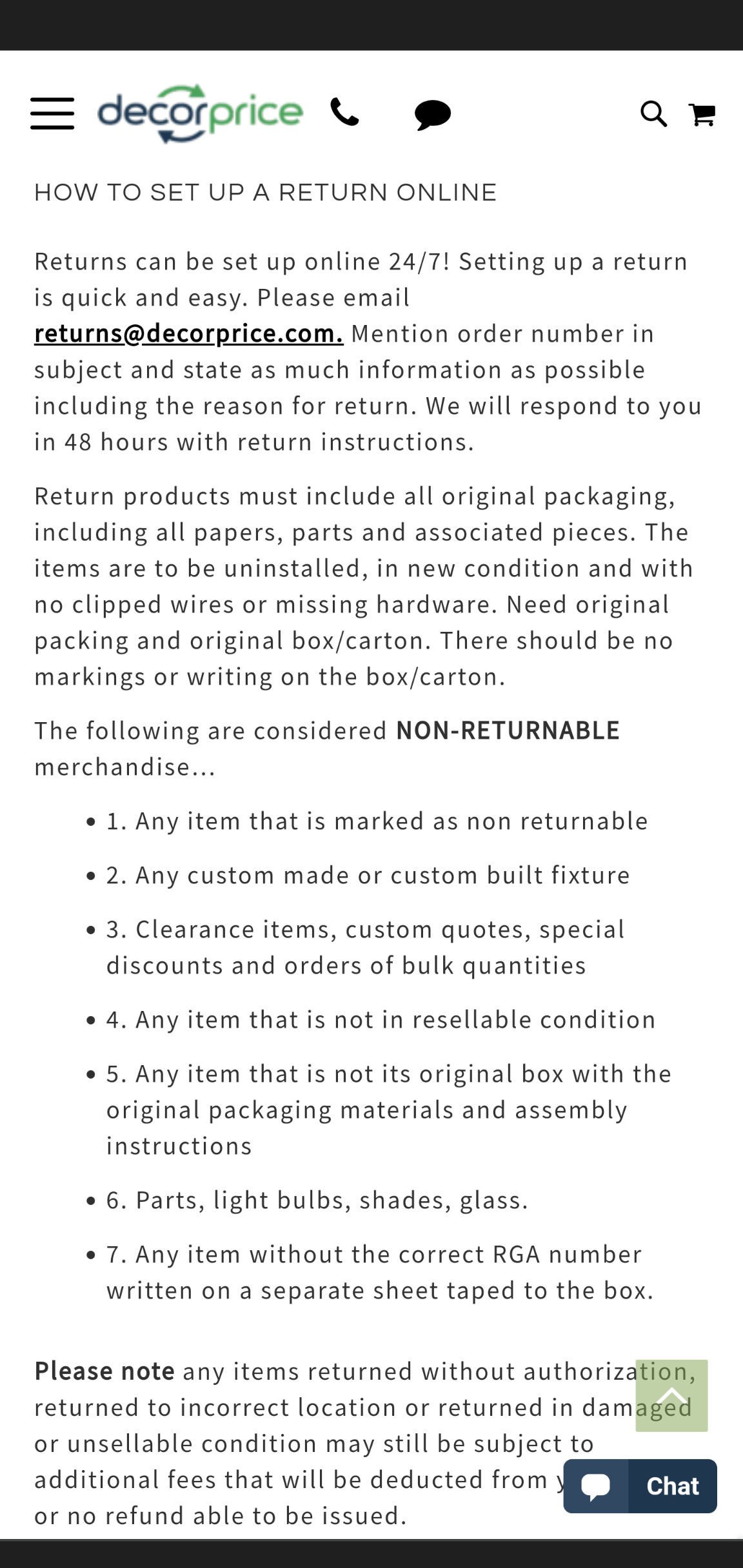 Website return policy page 2