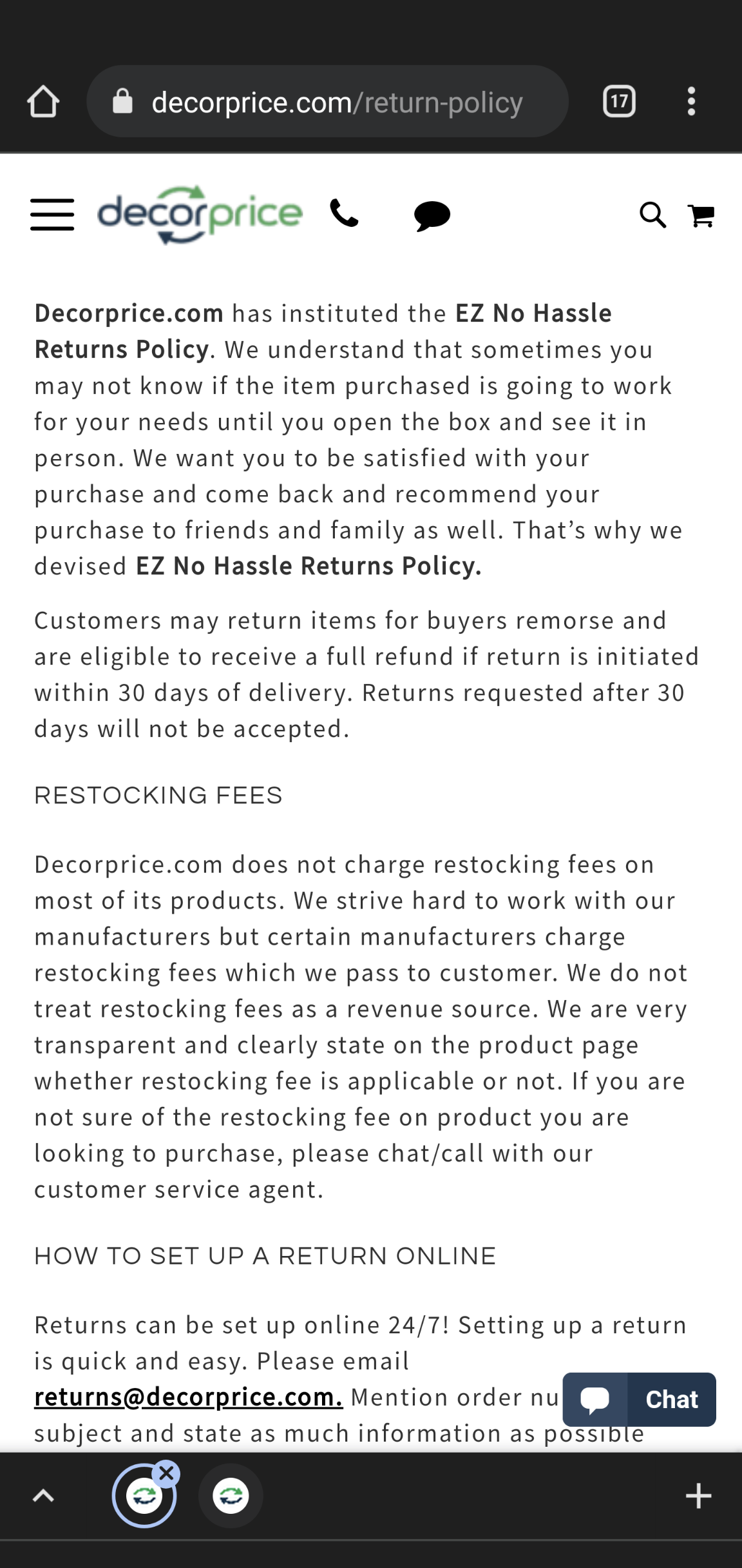 Website return policy page 1