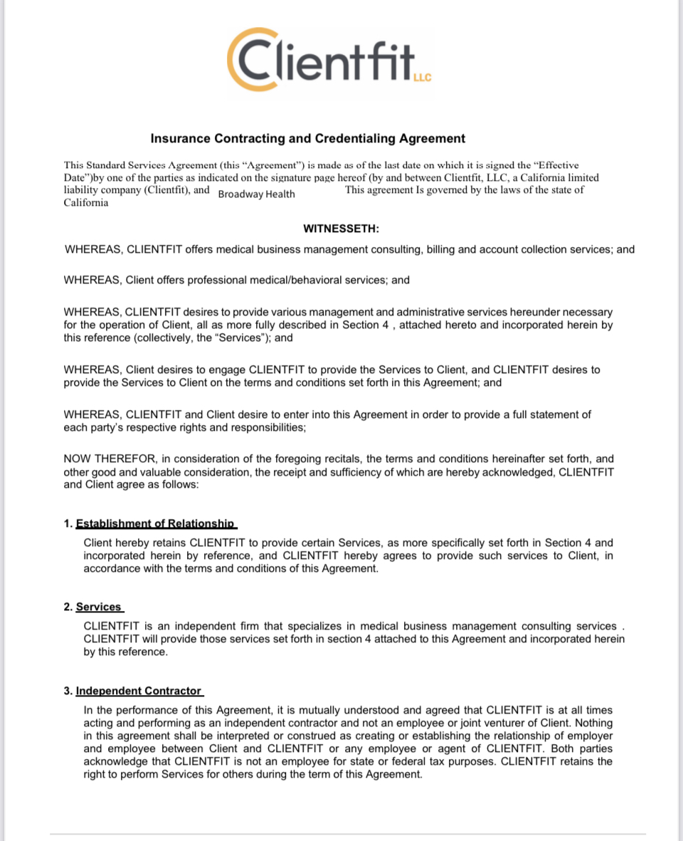 Credentialing agreement