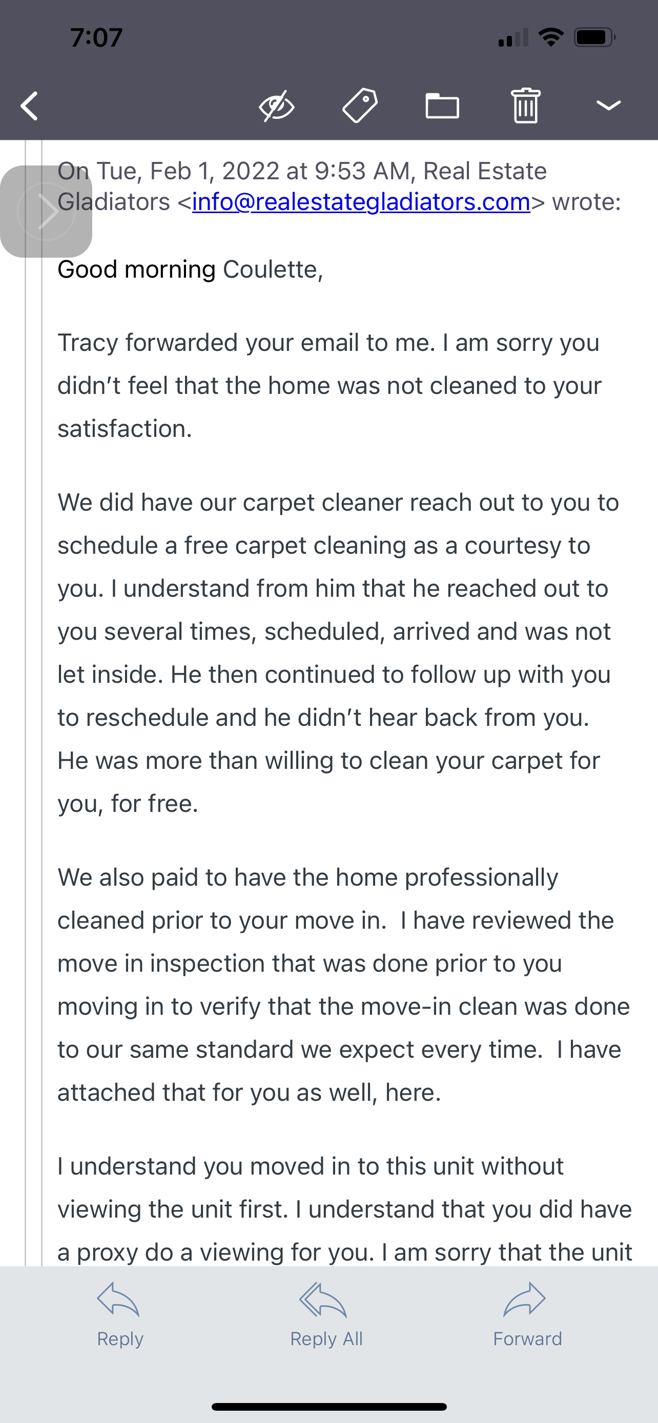 Email from Real estate with the lies 
