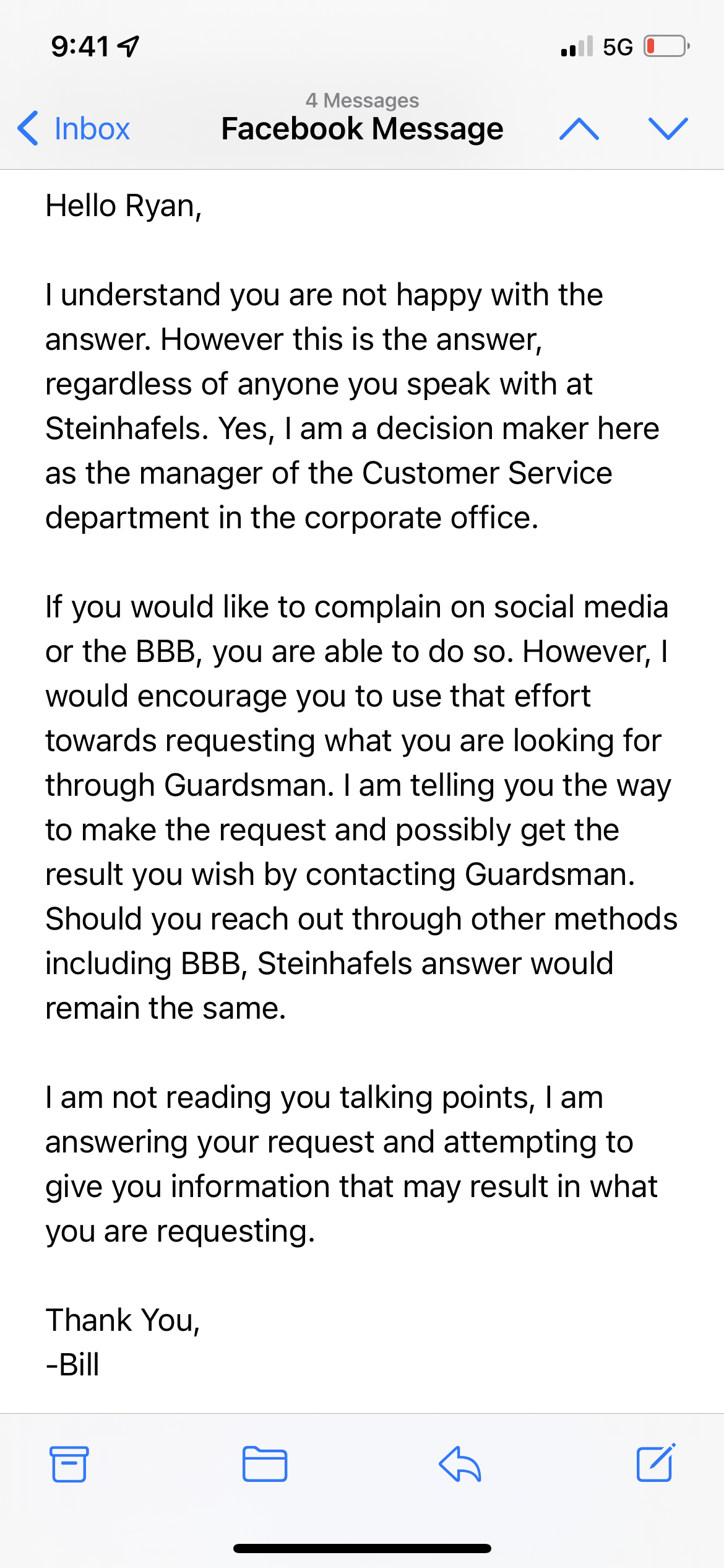 Email from “customer service”