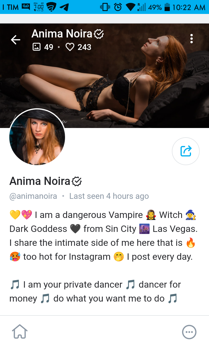 Anima Noira likes to bait men for cash.