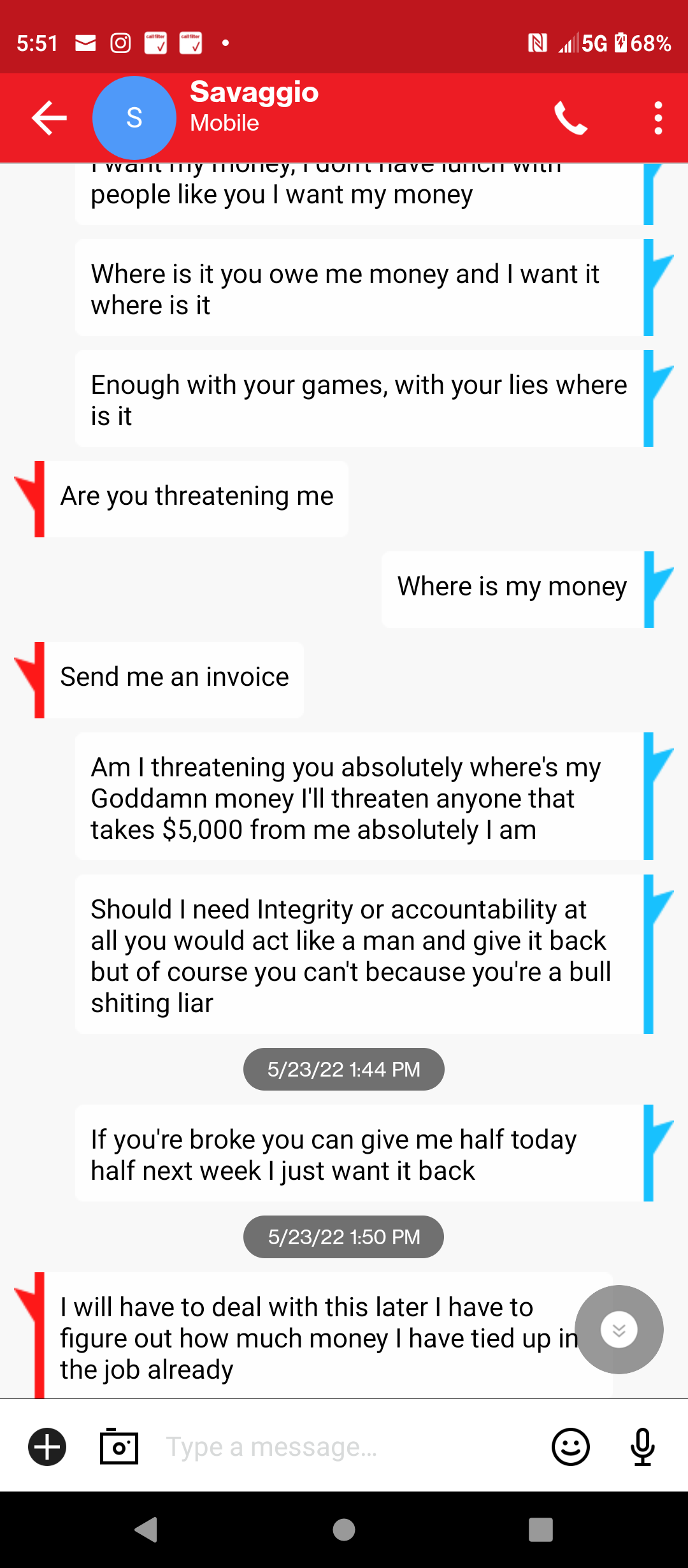 still asking for the money back