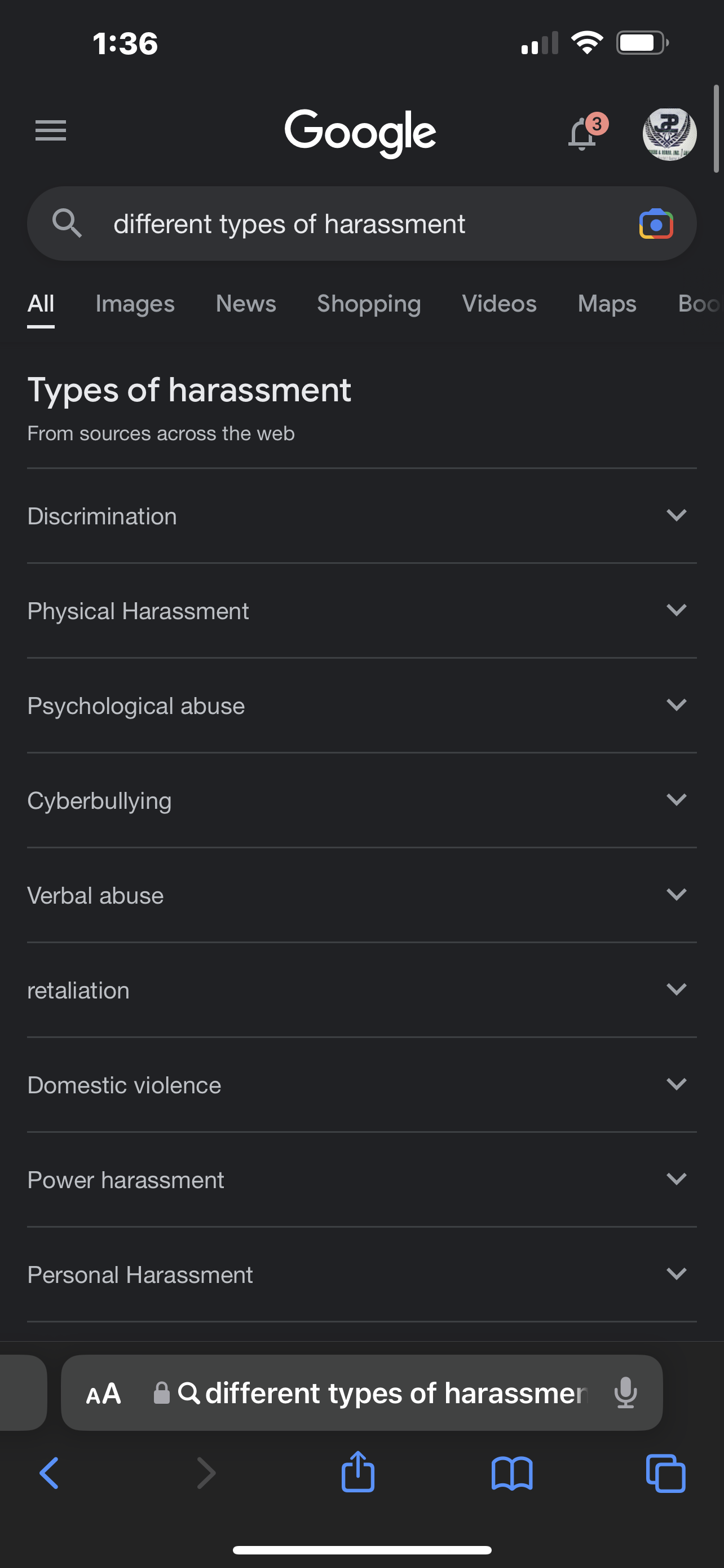List of Google harassment types