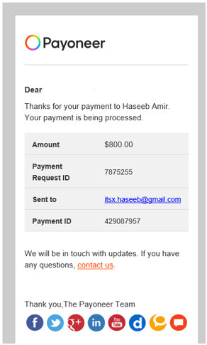 receipt for payment made to Haseeb Amir